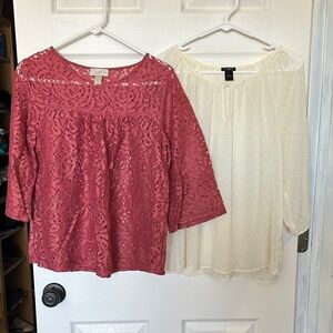 LOFT Red and Cream Lace Blouses